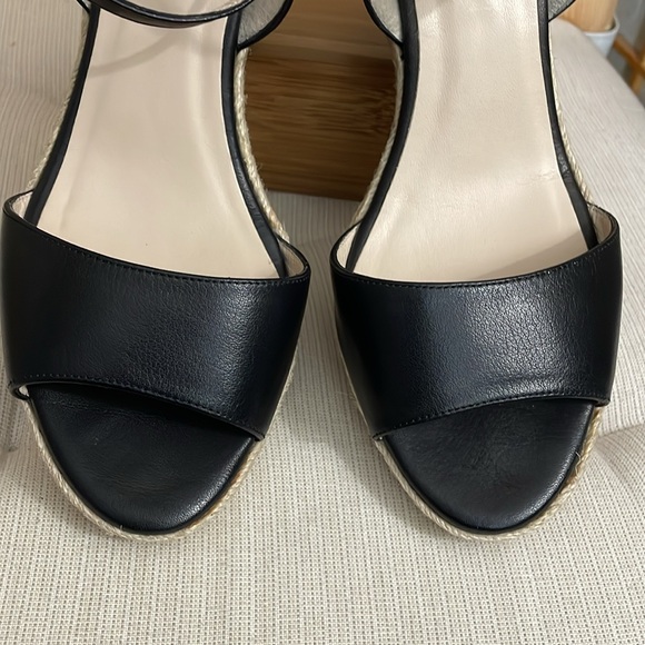 L.K. Bennett Black Leather Nellie Peep Toe Espadrille Wedge Heel EU 37.5 /US 7 - Picture 5 of 16